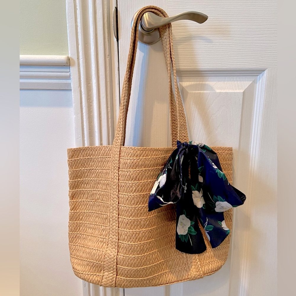 Draper James Straw Bag with Floral Scarf